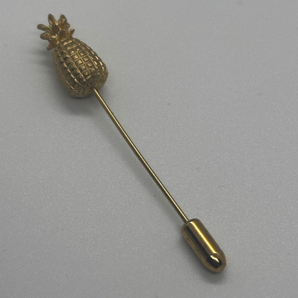 Vintage‎ Pineapple Stick Pin Gold Tome Tropical Fruit Lapel Hat Scarf Pin